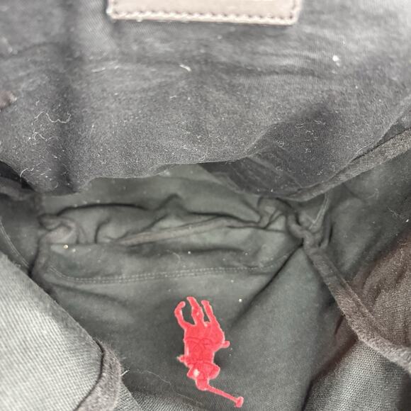 Vtg Polo Ralph Lauren Backpack Embroidered BigPony Logo Black Red Canvas Leather - Picture 11 of 11
